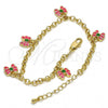 Oro Laminado Charm Bracelet, Gold Filled Style Butterfly and Rolo Design, Pink Enamel Finish, Golden Finish, 03.63.1362.07