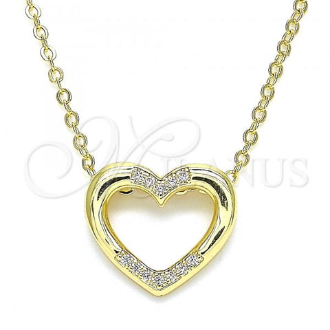 Oro Laminado Pendant Necklace, Gold Filled Style Heart Design, with White Micro Pave, Polished, Golden Finish, 04.156.0329.20