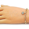 Oro Laminado Fancy Bracelet, Gold Filled Style Heart Design, with White Cubic Zirconia, Polished, Golden Finish, 03.283.0486.08