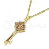 Oro Laminado Pendant Necklace, Gold Filled Style key Design, with Garnet Micro Pave, Polished, Golden Finish, 04.344.0011.1.20