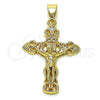 Oro Laminado Religious Pendant, Gold Filled Style Cross and Crucifix Design, Polished, Golden Finish, 05.253.0192