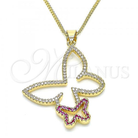 Oro Laminado Pendant Necklace, Gold Filled Style Butterfly Design, with Ruby and White Micro Pave, Polished, Golden Finish, 04.156.0241.1.20