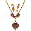 Oro Laminado Necklace and Earring, Gold Filled Style Teardrop Design, with Garnet and White Cubic Zirconia, Polished, Golden Finish, 06.221.0009.1