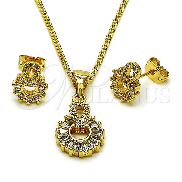 Oro Laminado Earring and Pendant Adult Set, Gold Filled Style Baguette Design, with White Cubic Zirconia and White Micro Pave, Polished, Golden Finish, 10.342.0248