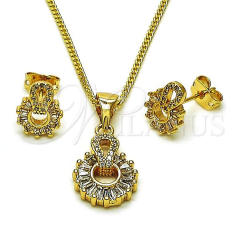 Oro Laminado Earring and Pendant Adult Set, Gold Filled Style Baguette Design, with White Cubic Zirconia and White Micro Pave, Polished, Golden Finish, 10.342.0248