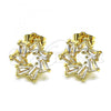 Oro Laminado Stud Earring, Gold Filled Style with White Cubic Zirconia, Polished, Golden Finish, 02.283.0050
