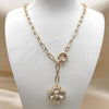 Oro Laminado Pendant Necklace, Gold Filled Style Four-leaf Clover and Heart Design, with White Crystal, Polished, Golden Finish, 04.63.1437.20