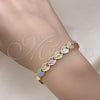 Oro Laminado Fancy Bracelet, Gold Filled Style Heart Design, Matte Finish, Tricolor, 03.102.0071.07