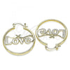 Oro Laminado Medium Hoop, Gold Filled Style Nameplate and Love Design, Polished, Golden Finish, 02.213.0221.30