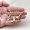 Oro Laminado Earring and Pendant Adult Set, Gold Filled Style Shoes Design, Polished, Golden Finish, 10.341.0015