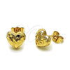 Oro Laminado Stud Earring, Gold Filled Style Heart Design, Diamond Cutting Finish, Golden Finish, 02.163.0385
