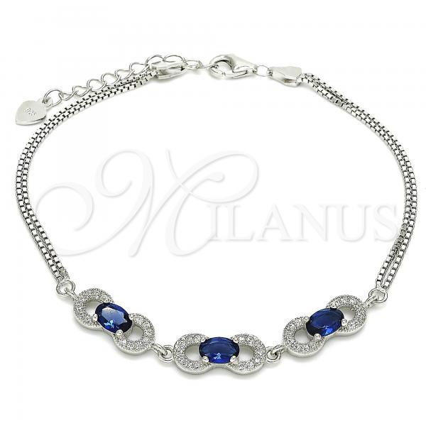 Sterling Silver Fancy Bracelet, with Sapphire Blue and White Cubic Zirconia, Polished, Rhodium Finish, 03.286.0031.2.07