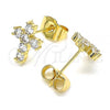 Oro Laminado Stud Earring, Gold Filled Style Cross Design, with White Cubic Zirconia, Polished, Golden Finish, 02.210.0444