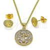 Oro Laminado Earring and Pendant Adult Set, Gold Filled Style San Benito Design, Polished, Golden Finish, 10.60.0007