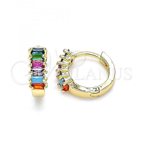 Oro Laminado Huggie Hoop, Gold Filled Style with Multicolor Cubic Zirconia, Polished, Golden Finish, 02.210.0656.1.12