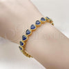 Oro Laminado Tennis Bracelet, Gold Filled Style Heart Design, with Sapphire Blue Cubic Zirconia, Polished, Golden Finish, 03.424.0005.1.07