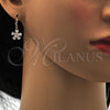 Oro Laminado Dangle Earring, Gold Filled Style Flower Design, with White Cubic Zirconia, Polished, Golden Finish, 02.217.0059