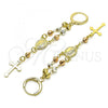 Oro Laminado Long Earring, Gold Filled Style Guadalupe and Cross Design, Polished, Tricolor, 02.253.0067