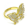 Oro Laminado Multi Stone Ring, Gold Filled Style Butterfly Design, with White Micro Pave and White Cubic Zirconia, Polished, Golden Finish, 01.341.0050