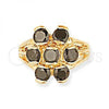 Oro Laminado Multi Stone Ring, Gold Filled Style Flower Design, with Black Cubic Zirconia, Polished, Golden Finish, 5.171.021.06 (Size 6)