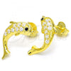 Sterling Silver Stud Earring, Dolphin Design, with White and Black Cubic Zirconia, Polished, Golden Finish, 02.336.0116.2
