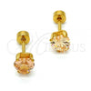 Stainless Steel Stud Earring, Heart Design, with Champagne Cubic Zirconia, Polished, Golden Finish, 02.271.0009.6