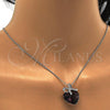 Rhodium Plated Pendant Necklace, Heart and Bow Design, with Amethyst Swarovski Crystals and White Micro Pave, Polished, Rhodium Finish, 04.239.0007.1.16