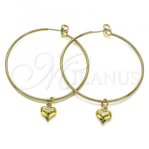 Oro Laminado Medium Hoop, Gold Filled Style Heart Design, Polished, Golden Finish, 02.63.2737.50