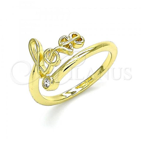 Oro Laminado Multi Stone Ring, Gold Filled Style Love Design, with White Cubic Zirconia, Polished, Golden Finish, 01.341.0029