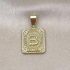 Oro Laminado Fancy Pendant, Gold Filled Style Initials Design, Diamond Cutting Finish, Golden Finish, 05.411.0045