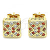 Oro Laminado Stud Earring, Gold Filled Style with Garnet and White Micro Pave, Polished, Golden Finish, 02.344.0080.1