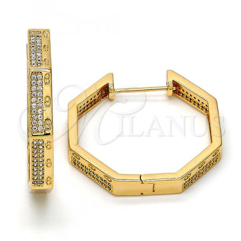 Oro Laminado Huggie Hoop, Gold Filled Style with White Micro Pave, Polished, Golden Finish, 02.213.0012.30