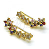 Oro Laminado Earcuff Earring, Gold Filled Style Flower and Star Design, with Multicolor Micro Pave and White Cubic Zirconia, Polished, Golden Finish, 02.210.0698.1