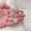 Oro Laminado Earring and Pendant Adult Set, Gold Filled Style Heart Design, with White Cubic Zirconia, Polished, Golden Finish, 10.283.0018