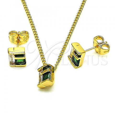 Oro Laminado Earring and Pendant Adult Set, Gold Filled Style with Green and White Cubic Zirconia, Polished, Golden Finish, 10.156.0471.1