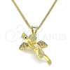 Oro Laminado Pendant Necklace, Gold Filled Style Angel Design, with Garnet and White Micro Pave, Polished, Golden Finish, 04.156.0440.1.20
