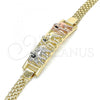 Oro Laminado Fancy Bracelet, Gold Filled Style Elephant Design, with Black Crystal, Polished, Tricolor, 03.380.0019.08