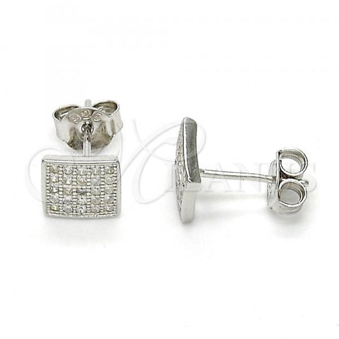 Sterling Silver Stud Earring, with White Micro Pave, Polished, Rhodium Finish, 02.186.0033