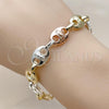 Oro Laminado Fancy Bracelet, Gold Filled Style Puff Mariner and Guadalupe Design, Polished, Tricolor, 03.411.0075.09