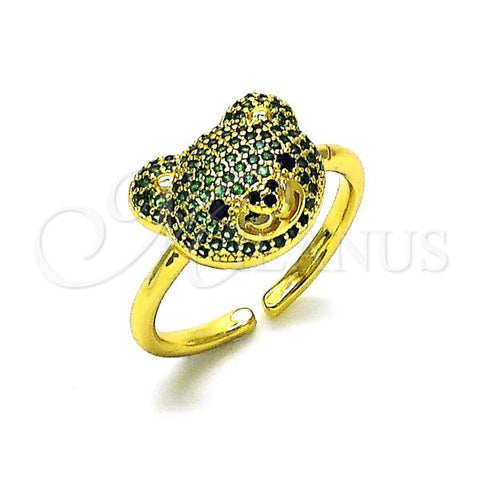 Oro Laminado Multi Stone Ring, Gold Filled Style Teddy Bear Design, with Green and Black Micro Pave, Polished, Golden Finish, 01.368.0019.3