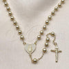 Oro Laminado Medium Rosary, Gold Filled Style Guadalupe and Crucifix Design, with White Micro Pave, Polished, Golden Finish, 09.213.0069.24