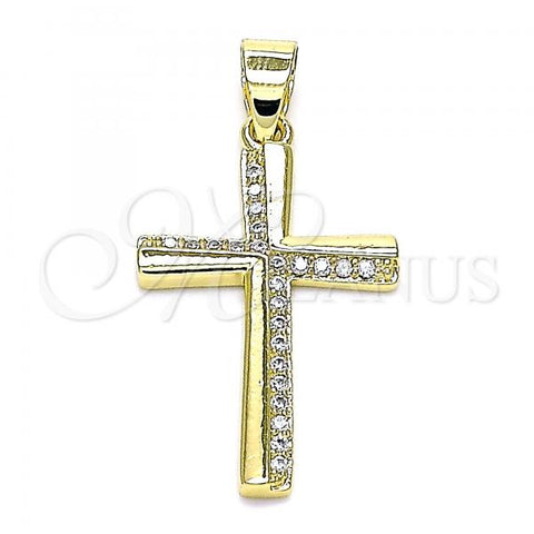 Oro Laminado Religious Pendant, Gold Filled Style Cross Design, with White Micro Pave, Polished, Golden Finish, 05.102.0004