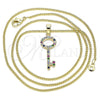 Oro Laminado Pendant Necklace, Gold Filled Style key Design, with Multicolor Micro Pave, Polished, Golden Finish, 04.344.0012.2.20