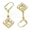 Oro Laminado Long Earring, Gold Filled Style with White Cubic Zirconia, Polished, Golden Finish, 02.387.0053