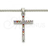 Rhodium Plated Pendant Necklace, Cross Design, with Multicolor Cubic Zirconia, Polished, Rhodium Finish, 04.284.0013.7.22