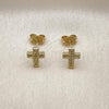 Oro Laminado Stud Earring, Gold Filled Style Cross Design, with White Micro Pave, Polished, Golden Finish, 02.411.0071