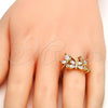 Oro Laminado Multi Stone Ring, Gold Filled Style Butterfly Design, with White Cubic Zirconia, Polished, Golden Finish, 01.210.0005.08 (Size 8)