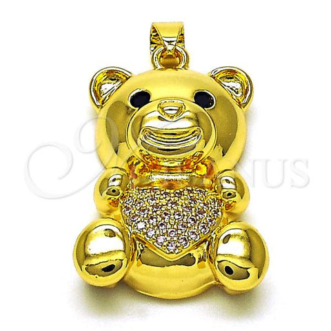 Oro Laminado Fancy Pendant, Gold Filled Style Teddy Bear Design, with Pink and Black Micro Pave, Polished, Golden Finish, 05.341.0086.1