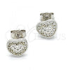 Sterling Silver Stud Earring, Heart Design, with White Cubic Zirconia, Polished, Rhodium Finish, 02.186.0028