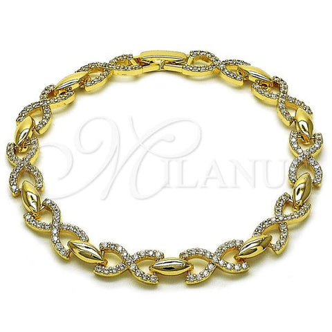 Oro Laminado Tennis Bracelet, Gold Filled Style Infinite and Hugs and Kisses Design, with White Cubic Zirconia, Polished, Golden Finish, 03.283.0458.07